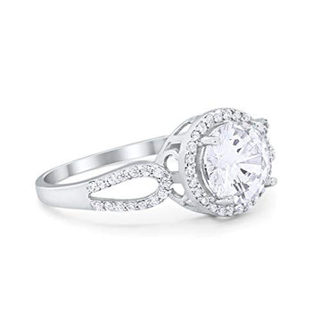 Halo Split Shank Engagement Ring Simulated Cubic Zirconia 925 Sterling Silver
